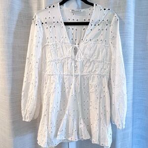 Zara White Eyelet Women's Top